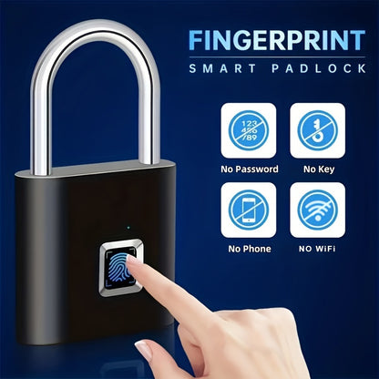 Advanced Biometric Smart Padlock - Fingerprint Recognition, USB Rechargeable