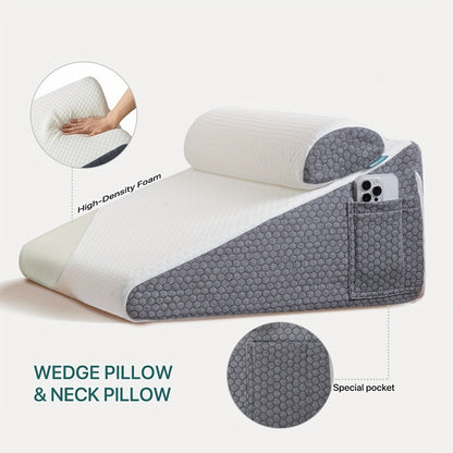 Memory Foam Wedge Pillow Set for Back, Leg, and Knee Support