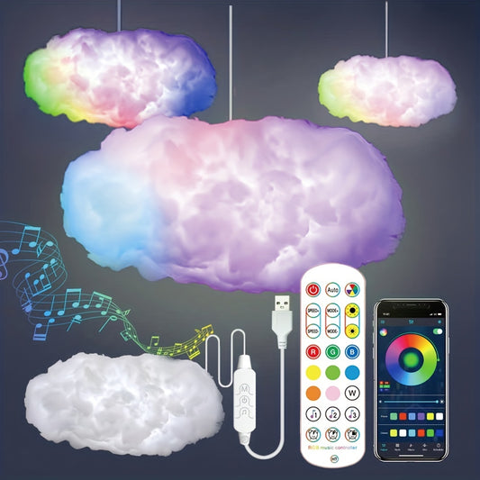 3D Big Cloud Lightning Light Kit - with Music Sync, RGB Multicolor Changing Light Bar