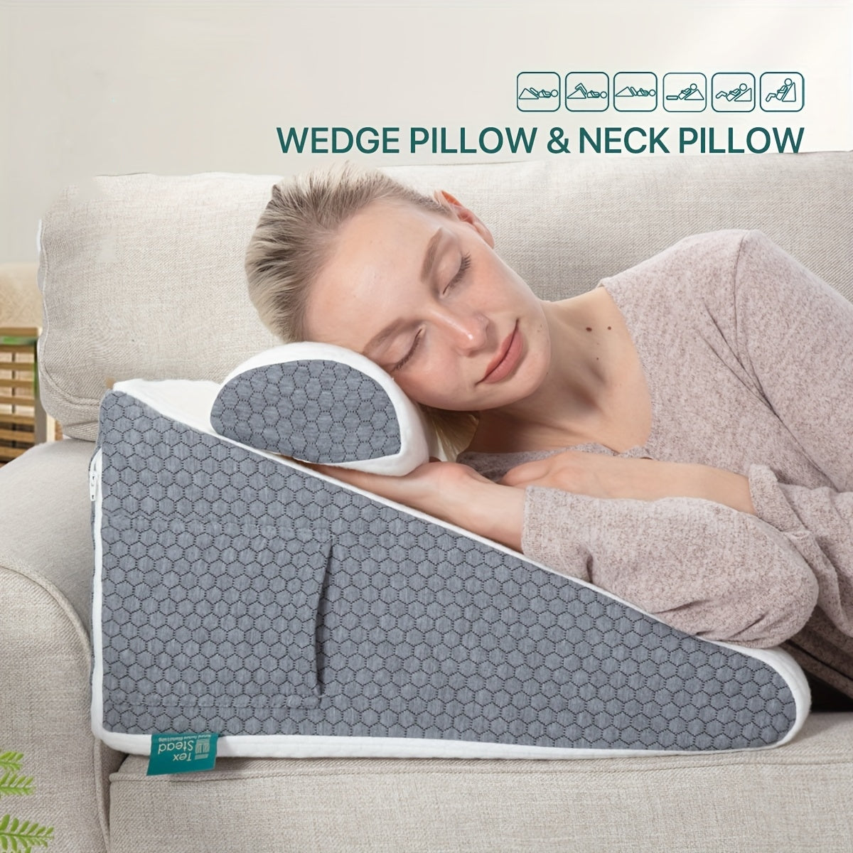 Memory Foam Wedge Pillow Set for Back, Leg, and Knee Support