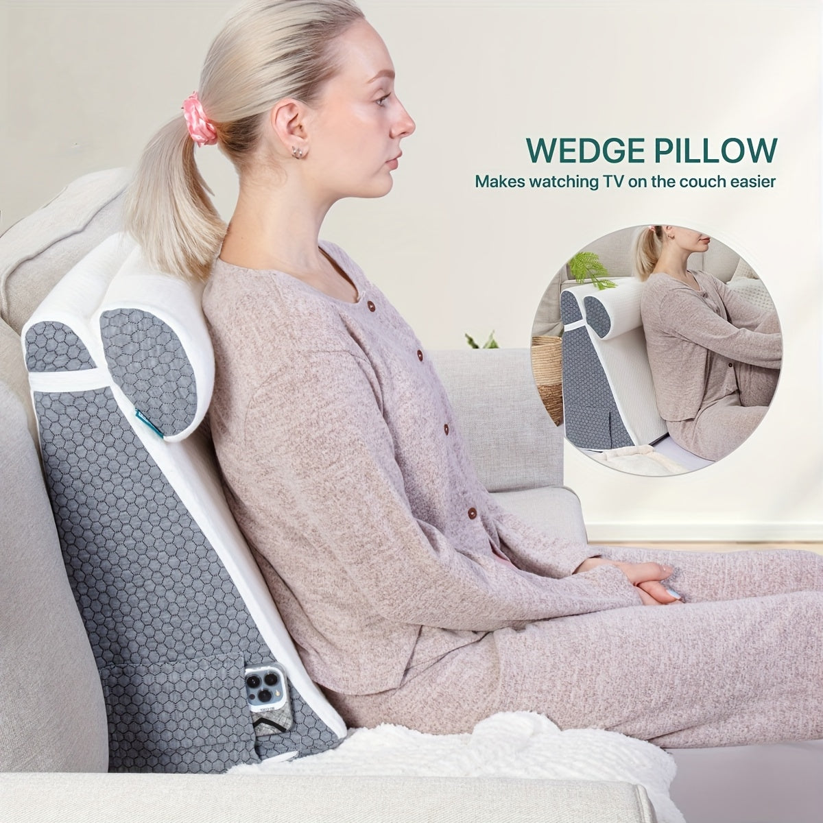 Memory Foam Wedge Pillow Set for Back, Leg, and Knee Support