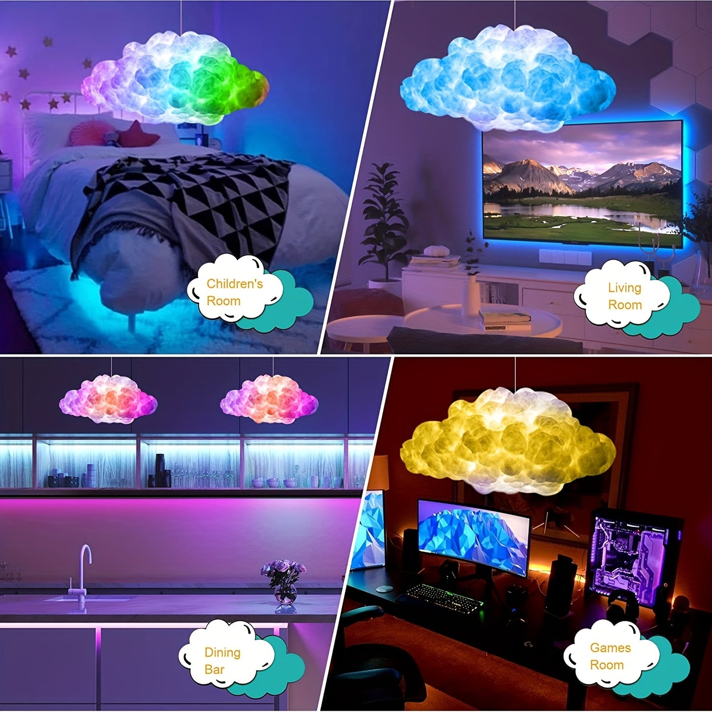 3D Big Cloud Lightning Light Kit - with Music Sync, RGB Multicolor Changing Light Bar