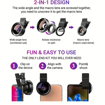 LuxRay® Pro Lens Kit for iPhone and Android, Macro and Wide Angle Lens