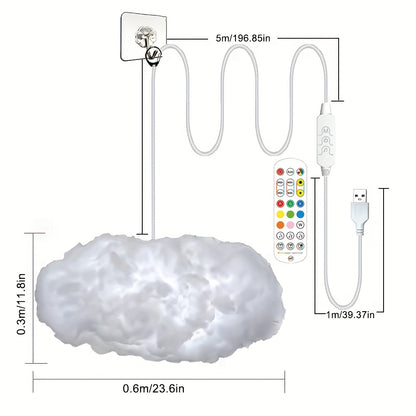 3D Big Cloud Lightning Light Kit - with Music Sync, RGB Multicolor Changing Light Bar