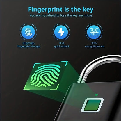 Advanced Biometric Smart Padlock - Fingerprint Recognition, USB Rechargeable