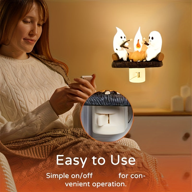 2024 New Ghost Night Light，3D LED Faux Campfire Night Light