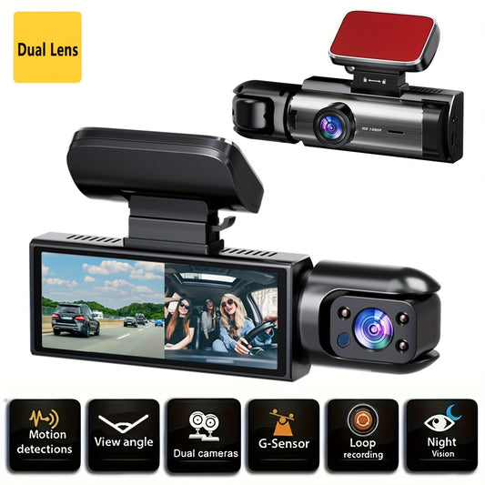 1080P Dual Camera Dash Cam with Night Vision & Wide-Angle Lens | 8.03 cm IPS Screen