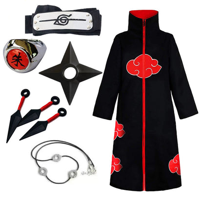 Akatsuki Coat Set- Unisex Black Robe Cosplay CostumeAccessories