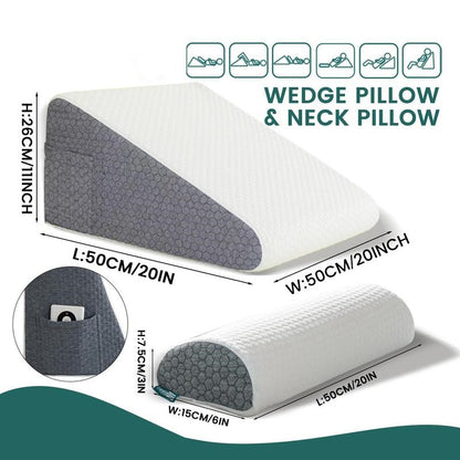 Memory Foam Wedge Pillow Set for Back, Leg, and Knee Support