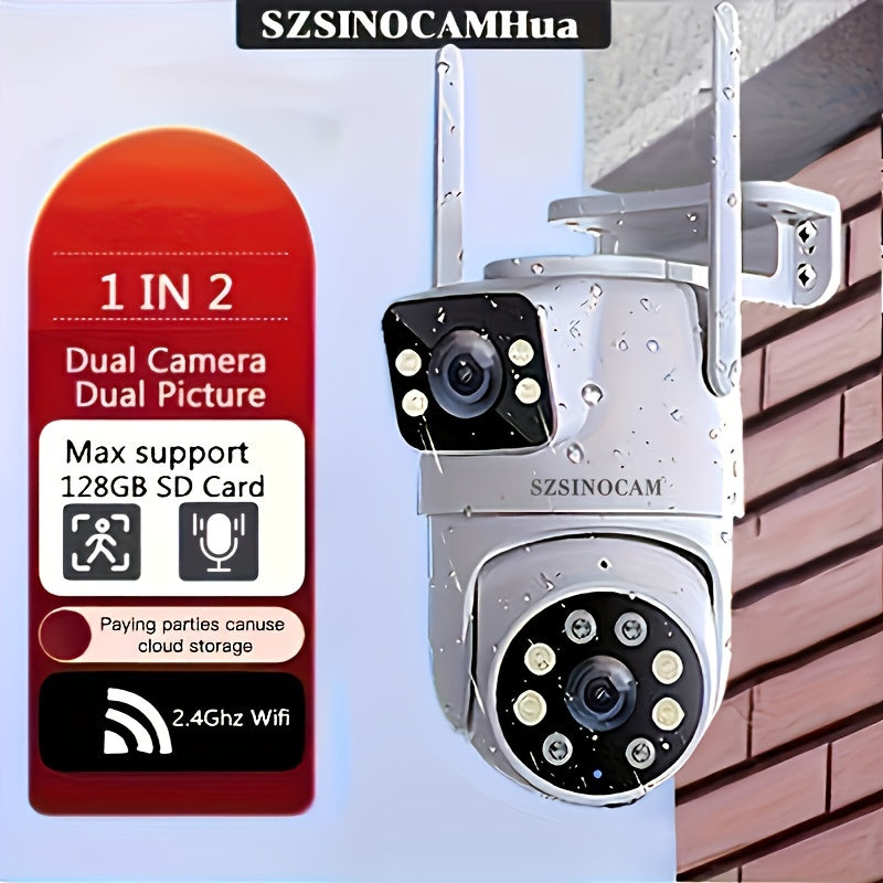 Wireless Outdoor Security Camera - 2K High-Definition Dual Lens, Automatic Rotation, Pan Tilt, Night Vision, Motion Detection, Bidirectional Call, WiFi Security Monitoring