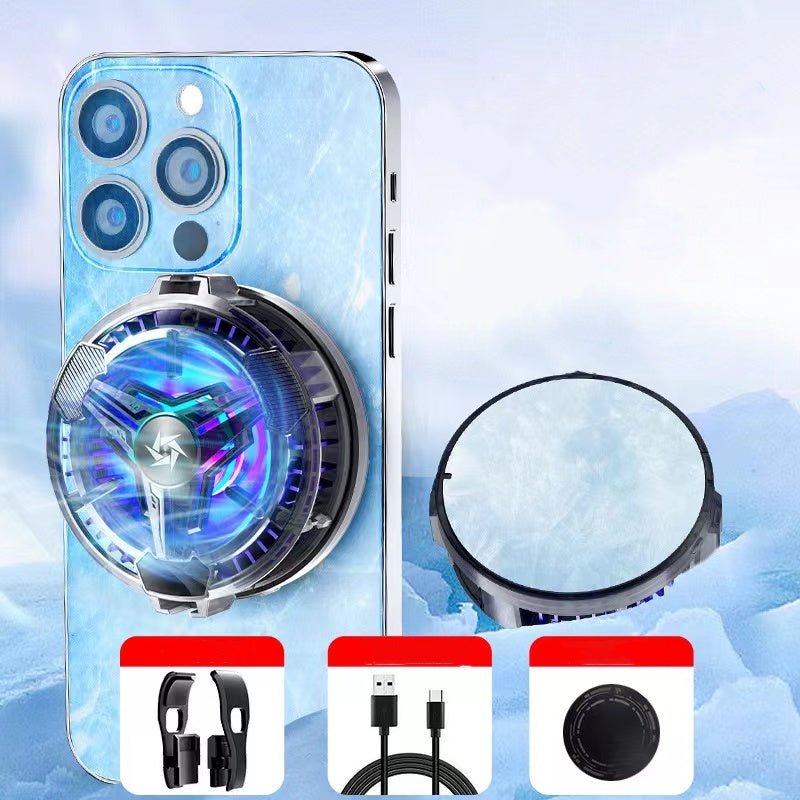 Phone cooler with LED light and digital display, magnetic clip-on 2in1.