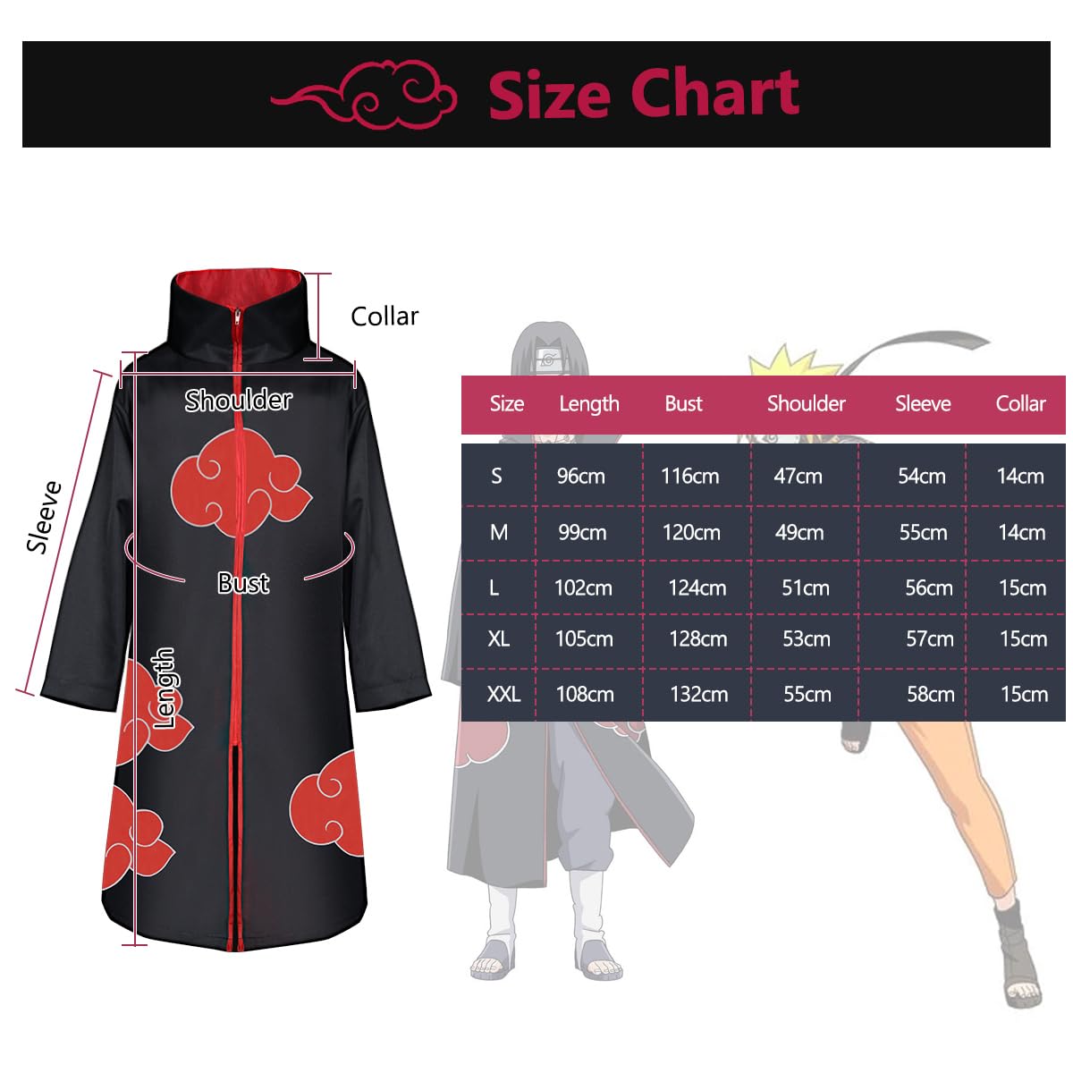 Akatsuki Coat Set- Unisex Black Robe Cosplay CostumeAccessories