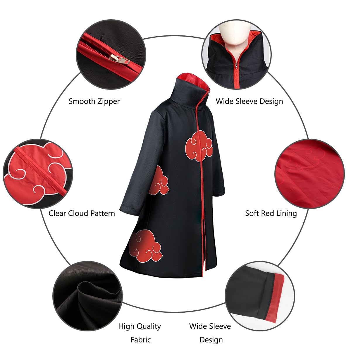 Akatsuki Coat Set- Unisex Black Robe Cosplay CostumeAccessories