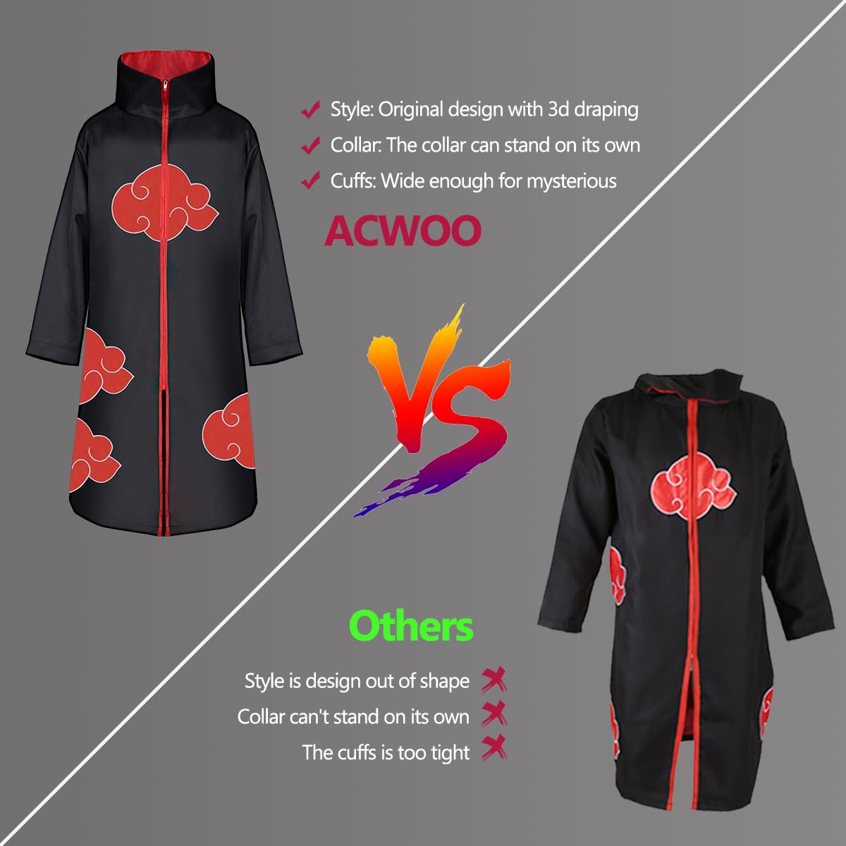 Akatsuki Coat Set- Unisex Black Robe Cosplay CostumeAccessories