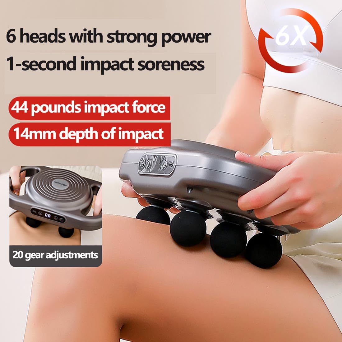 6-Head Electric Massage Gun - 9 Speed Modes & 20 Intensity Levels for Full-Body Muscle Pain Relief