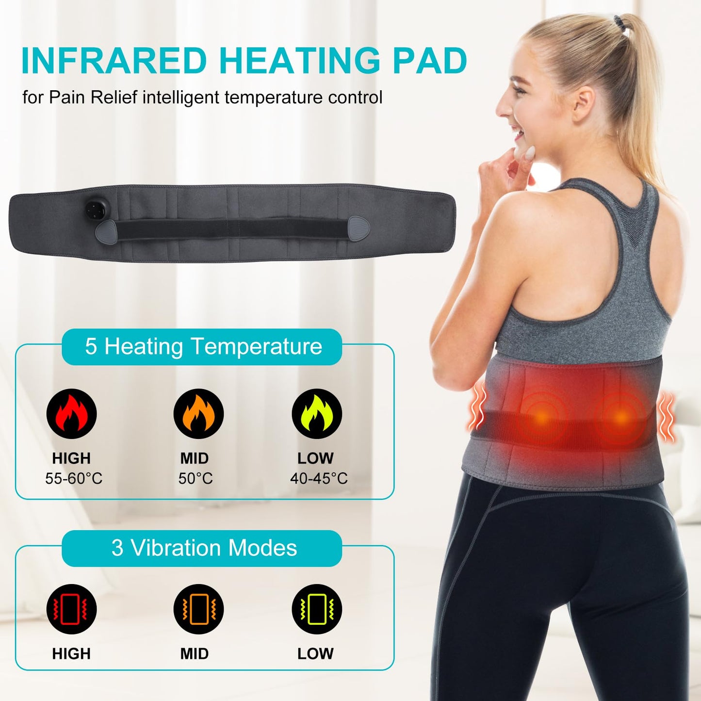 Lumbar Heating Massager，Cordless Heating Pad for Back Pain Relief