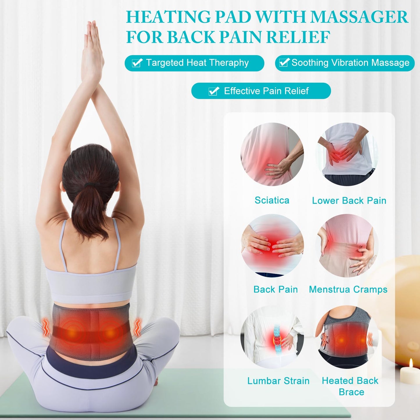 Lumbar Heating Massager，Cordless Heating Pad for Back Pain Relief