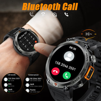 EIGIIS KE3 LED Flashlight Smartwatch for Men - Bluetooth Call, Full Touch, Health Monitor, iOS & Android Compatible