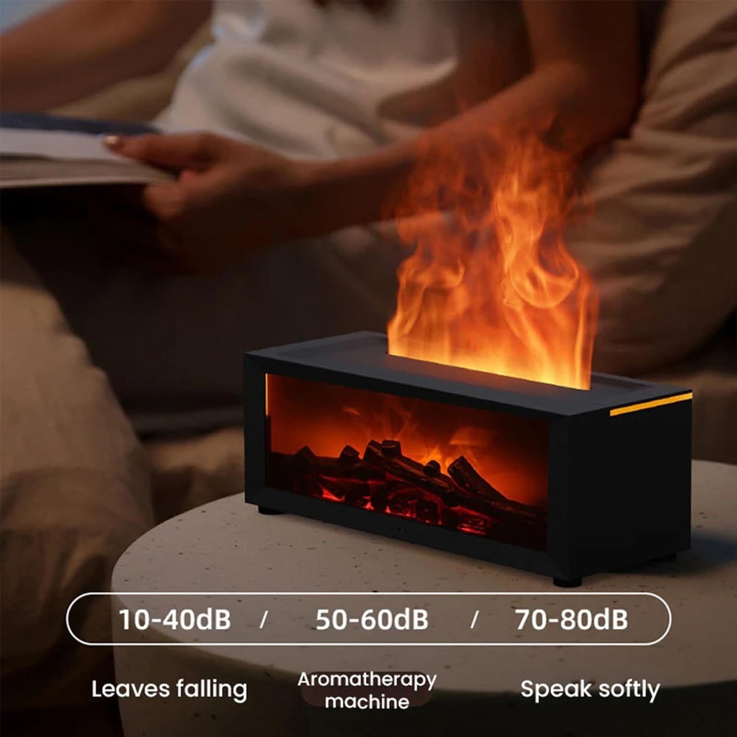 Mini Fireplace Aromatherapy Humidifier with Colorful Flame Effect, Night Light, Timer, and Auto Shut-Off