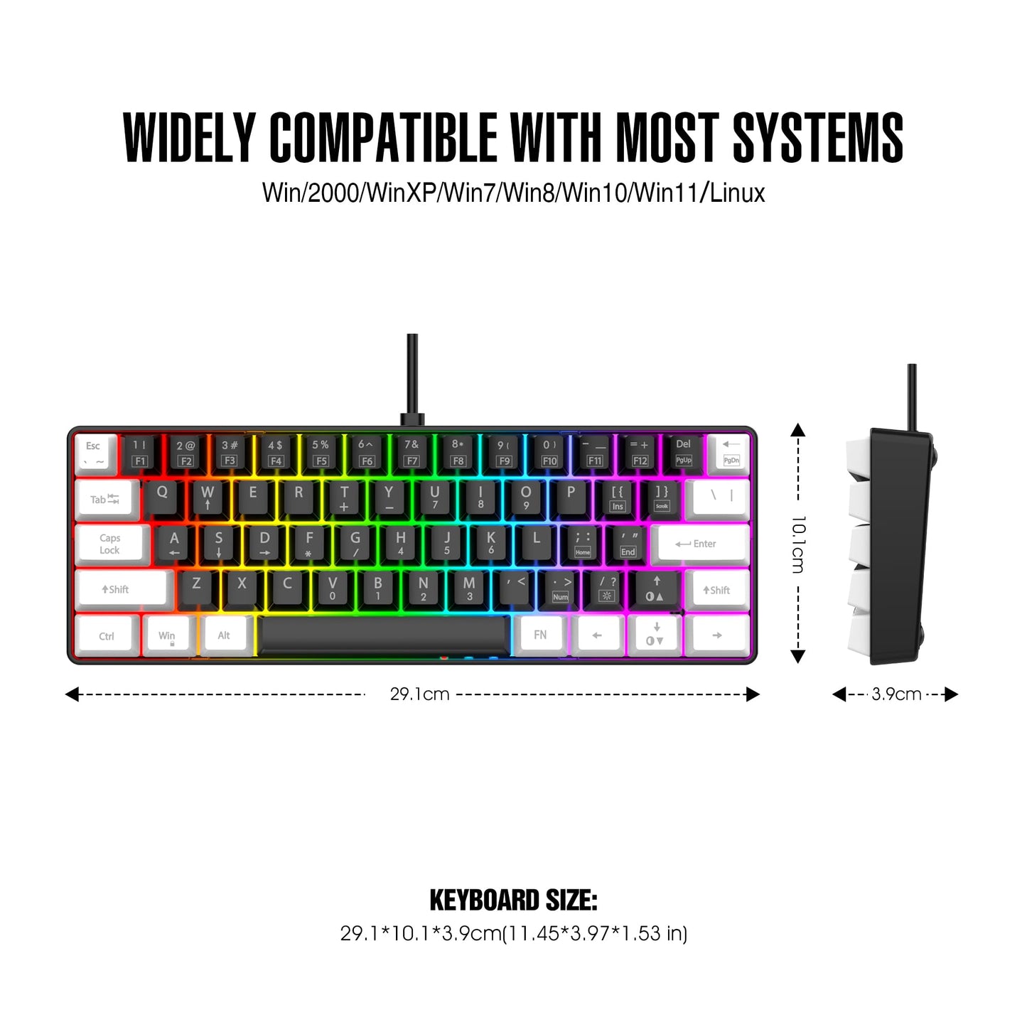 60% Wired RGB Backlit Gaming Keyboard | Compact Portable Design for PC/Mac Gamers & Typists