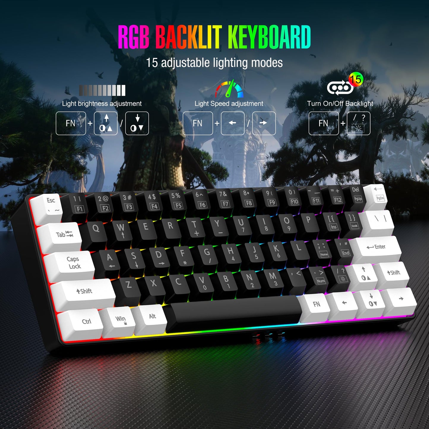 60% Wired RGB Backlit Gaming Keyboard | Compact Portable Design for PC/Mac Gamers & Typists