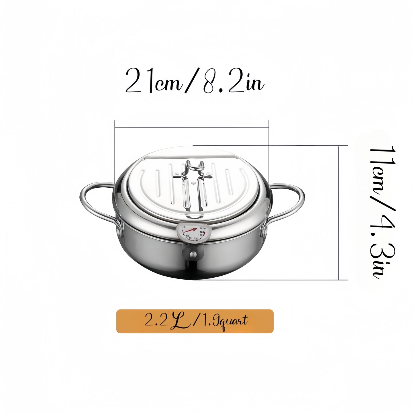 304 Stainless Deep Fryer Pot  With A Thermometer, Compatible With Gas Stove And Induction Cooker