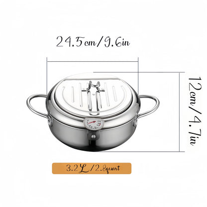 304 Stainless Deep Fryer Pot  With A Thermometer, Compatible With Gas Stove And Induction Cooker