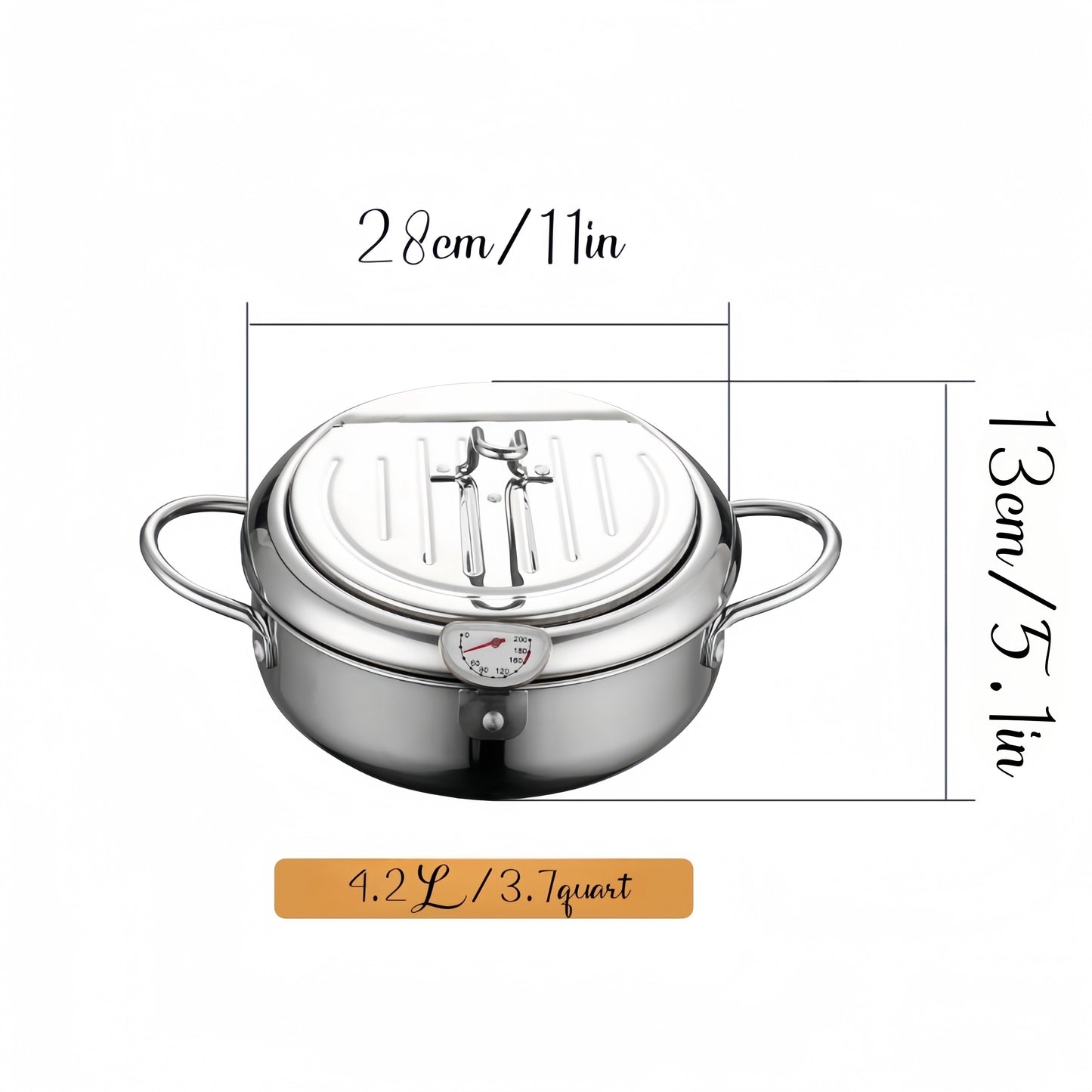 304 Stainless Deep Fryer Pot  With A Thermometer, Compatible With Gas Stove And Induction Cooker