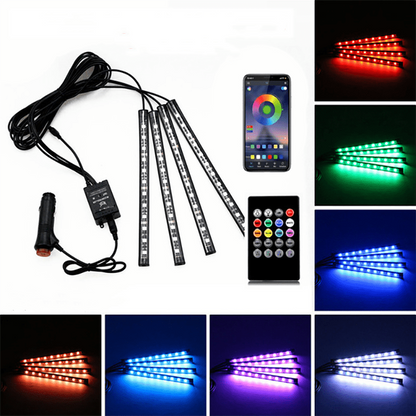 4 Pcs car LED interior lighting set with remote control and app control