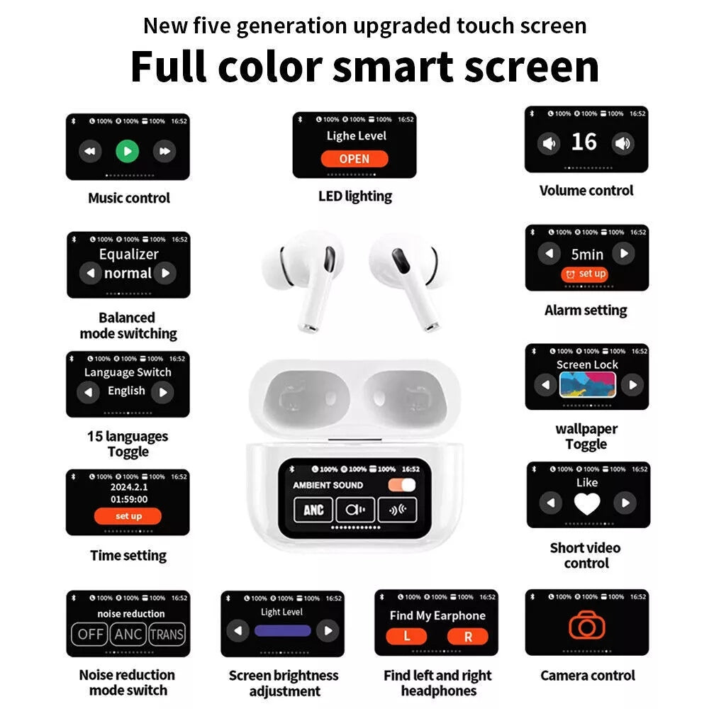 A9 PRO Bluetooth earbuds LCD full color smart display touch screen - HotSeller.eu