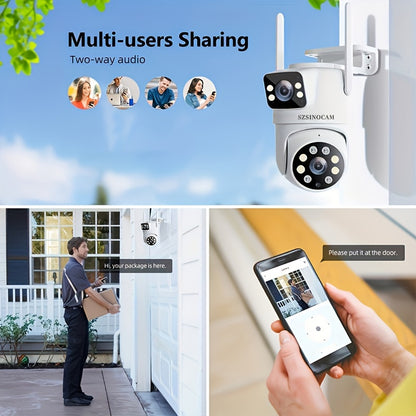 Wireless Outdoor Security Camera - 2K High-Definition Dual Lens, Automatic Rotation, Pan Tilt, Night Vision, Motion Detection, Bidirectional Call, WiFi Security Monitoring