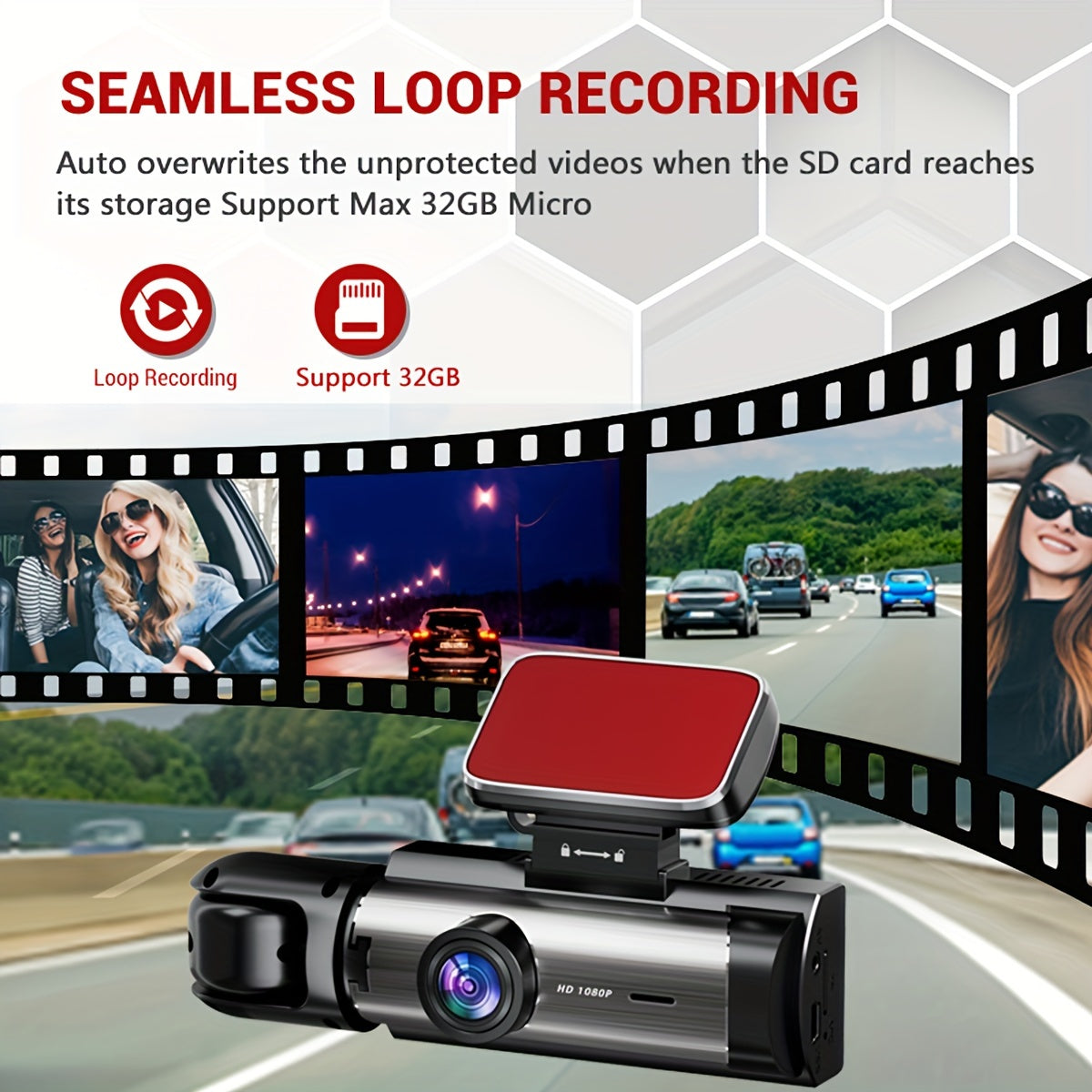 1080P Dual Camera Dash Cam with Night Vision & Wide-Angle Lens | 8.03 cm IPS Screen