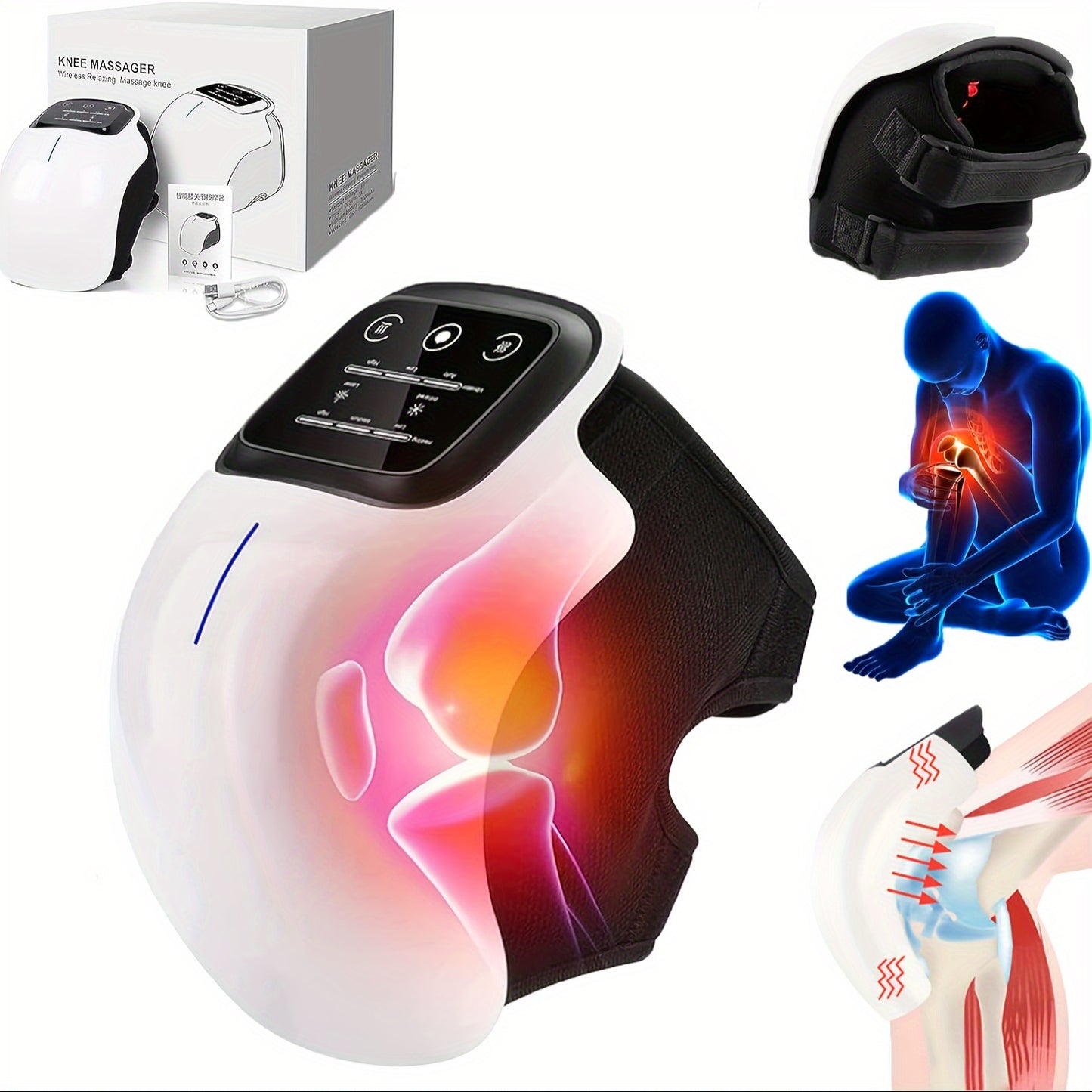 Cordless Knee Massager with Heat & Vibration | Portable, LED Display, Adjustable Temperature | Perfect Gift