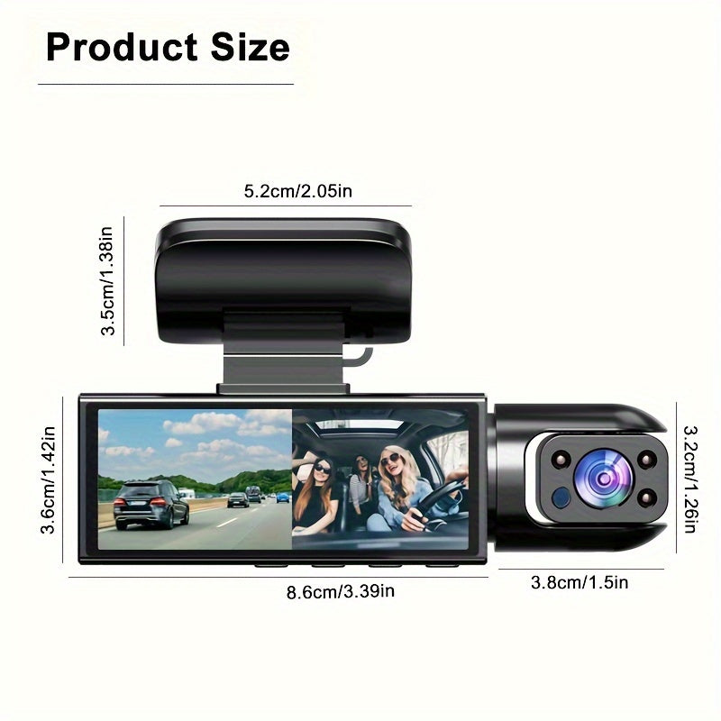 1080P Dual Camera Dash Cam with Night Vision & Wide-Angle Lens | 8.03 cm IPS Screen