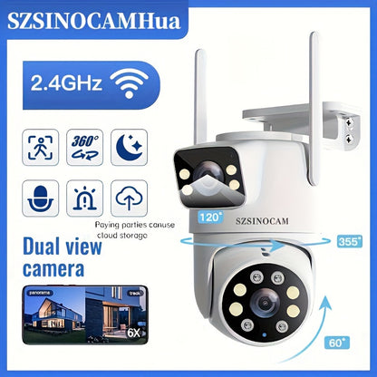 Wireless Outdoor Security Camera - 2K High-Definition Dual Lens, Automatic Rotation, Pan Tilt, Night Vision, Motion Detection, Bidirectional Call, WiFi Security Monitoring