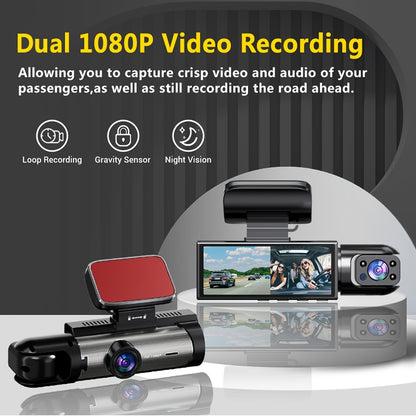 1080P Dual Camera Dash Cam with Night Vision & Wide-Angle Lens | 8.03 cm IPS Screen