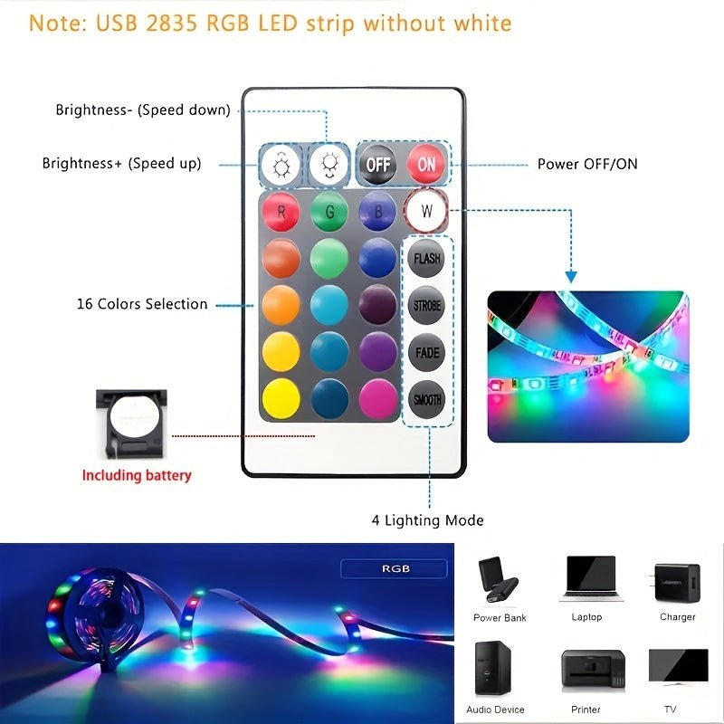 LuxRay® Vibrant RGB3535 LED Strip Light with Handy USB Plug & Easy - Control Remote - HotSeller.eu